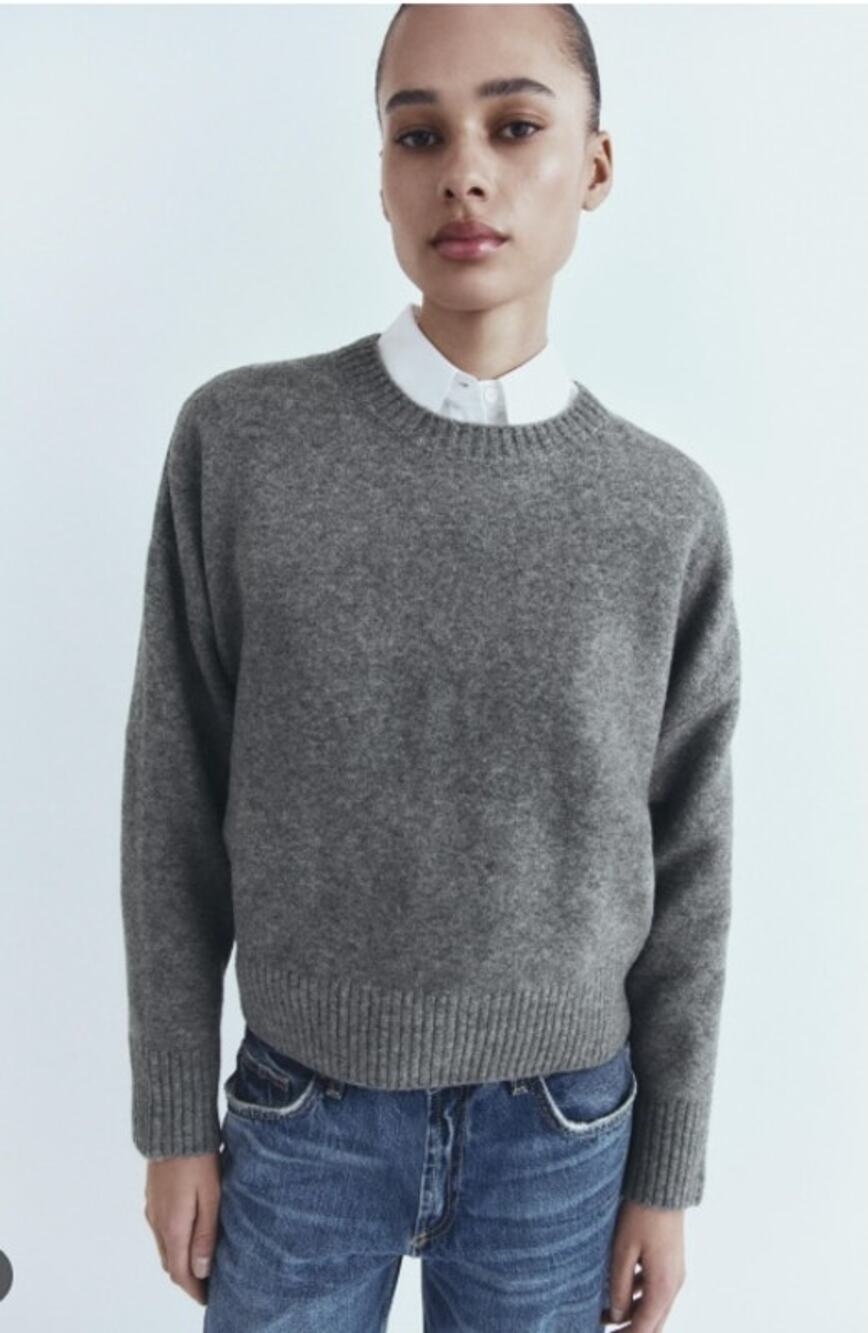 Zara Grey Cropped Knit Sweater Crewneck Size XS